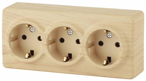 ЭРА  Эксперт  Сосна  Розетка 3х2P+E Schuko, 16АХ-250В, открытая установка 11-2208-11 Б0020702