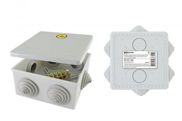 Шина уравнивания потенциалов ШДУП/КУП Коробка 85*85*40мм О/П IP44 6 гермовводов шина 6х9, 8 групп, инд.ивидуальный штрихкод, TDM